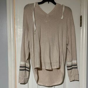 Market & Spruce Beige Hoodie with Striped Sleeves